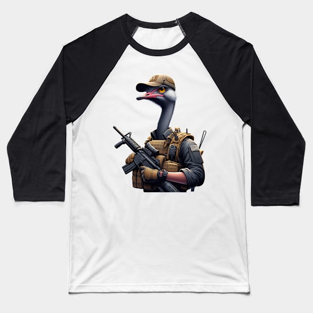 Tactical Ostrich Baseball T-Shirt by Rawlifegraphic